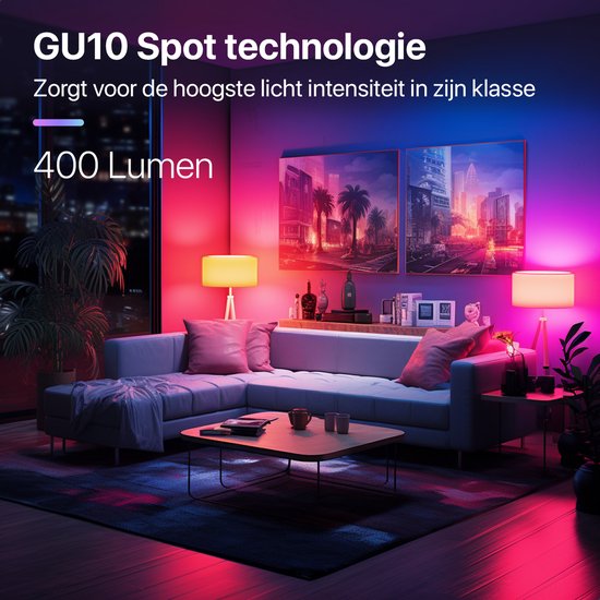 Slimme LED Smart Lampen - Spot GU10 - RGBW - met App - 6W - 400 Lumen - 2700K - 6500K - Smart LED Verlichting - Dimbaar - Google, Alexa en Siri