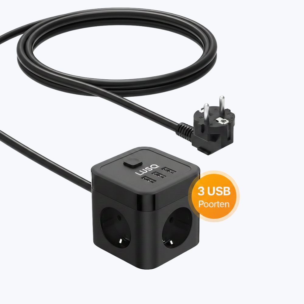 Cube-Steckdosenleiste mit Schalter – 3 USB-Anschlüsse – 3 Steckdosen – Schwarz