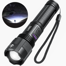 LUSQ® Led Zaklamp - Oplaadbaar - 5W - IP46 Waterdicht - 350 meter - 1500 oplaadbare Lithium batterij - 4 standen - In en uitzoom baar - Aluminium - Incl. Oplader - Incl. oplaadbare batterij- vaderdag cadeau - Zwart