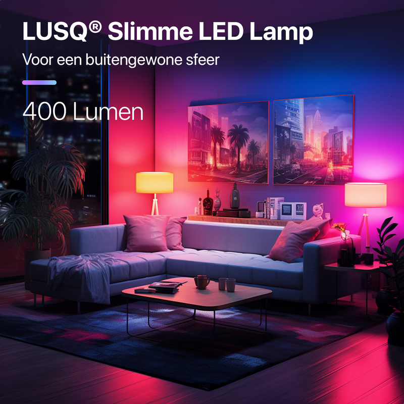 Smarte Lampe E27 – 4 Stück Smarte Beleuchtung – RGB 16 Millionen Farben – Für Google Home und Amazon Alexa – Sprachsteuerung – Inkl. App