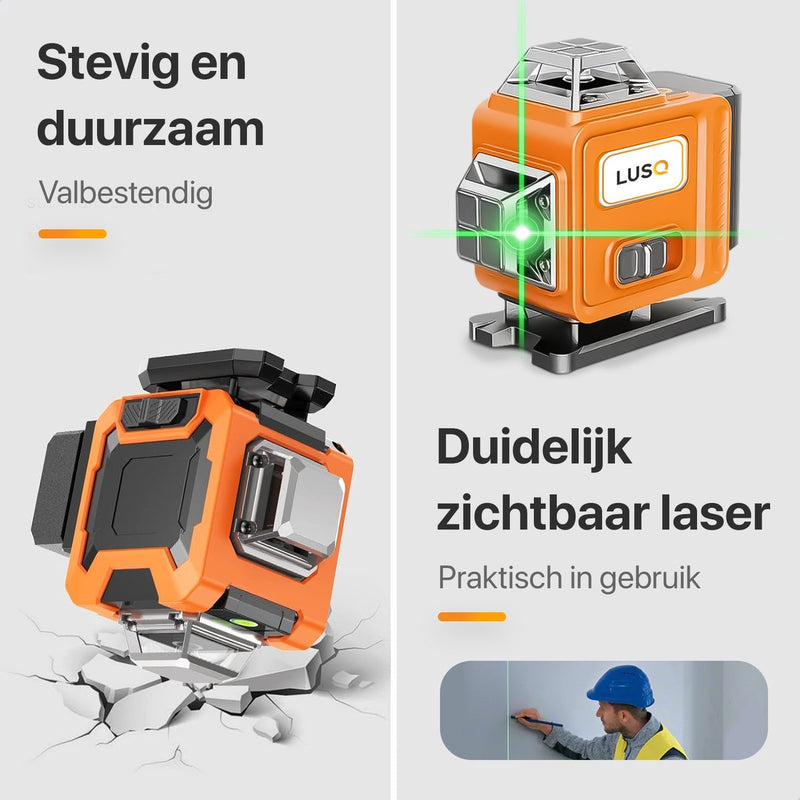 4D Kruislijnlaser Inclusief Draagkoffer en Batterij - Zelfnivellerend Bouwlaser met 4 tot 16 Lijnen - 50 Meter Meetbereik - 360 Graden Rotatie Zelfnivellerende Laser - Zelf Nivellerend Kruislijn Laser - Bouw Kruislaser - Klus - Rotatielaser