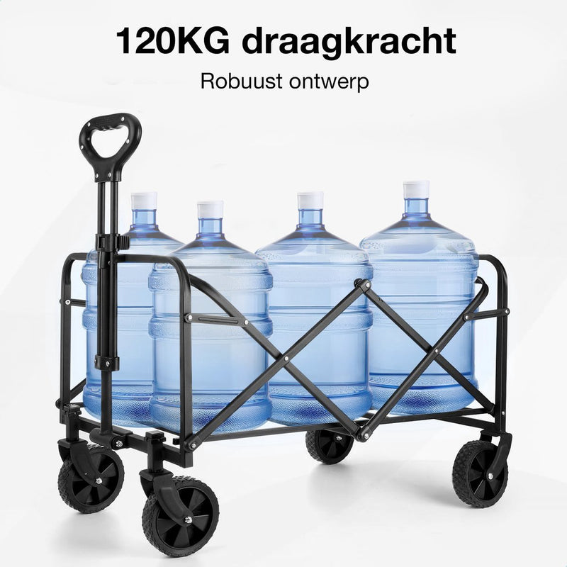 Strents® Opvouwbare Bolderkar Tot 120kg Draagvermogen - Zwart 83x47x60cm - Inhoud 120L Bolderwagen met Duwstang - Bolder Wagen Strandkar - Opvouwbare Draag Kar