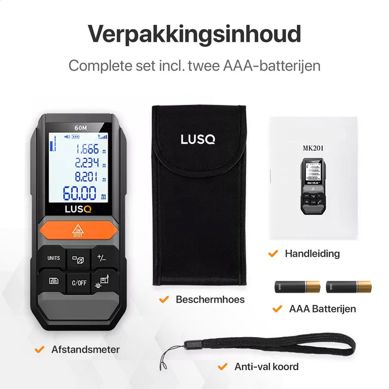 Professionele Laser afstandsmeter - 60 meter bereik- Verlicht LCD scherm - Lasermeter