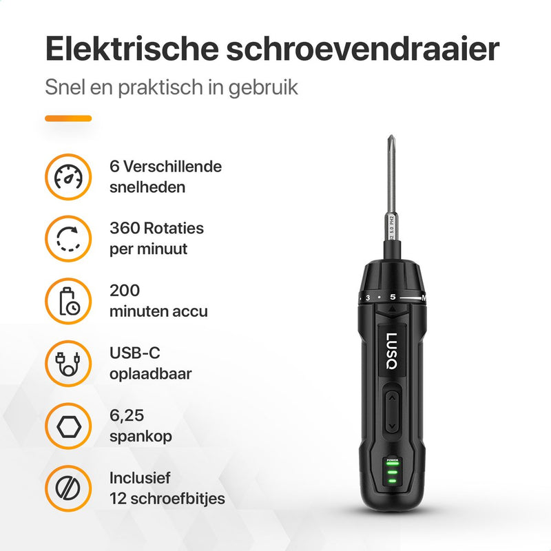 Accu Schroefmachine Inclusief 12-Delige Bit Set en 3.6V Lithium-Ion-Accu - Elektrische Schroevendraaier - USB-C Oplaadbaar Boormachine - 360RPM Motor - Zwart