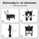Strents® Faltbarer Strandwagen, bis zu 120 kg Tragkraft – Schwarz, 83 x 47 x 60 cm – 120 l Fassungsvermögen, Strandwagen mit Schiebestange – Faltbarer Transportwagen