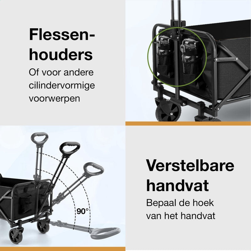 Strents® Opvouwbare Bolderkar Tot 120kg Draagvermogen - Zwart 83x47x60cm - Inhoud 120L Bolderwagen met Duwstang - Bolder Wagen Strandkar - Opvouwbare Draag Kar