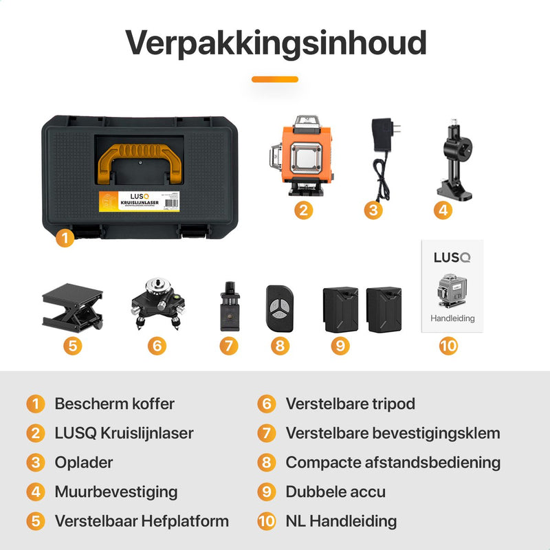 4D Kruislijnlaser Inclusief Draagkoffer en Batterij - Zelfnivellerend Bouwlaser met 4 tot 16 Lijnen - 50 Meter Meetbereik - 360 Graden Rotatie Zelfnivellerende Laser - Zelf Nivellerend Kruislijn Laser - Bouw Kruislaser - Klus - Rotatielaser