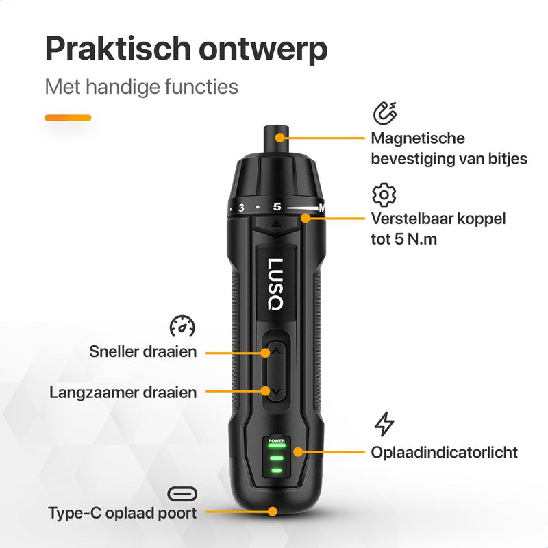 Accu Schroefmachine Inclusief 12-Delige Bit Set en 3.6V Lithium-Ion-Accu - Elektrische Schroevendraaier - USB-C Oplaadbaar Boormachine - 360RPM Motor - Zwart