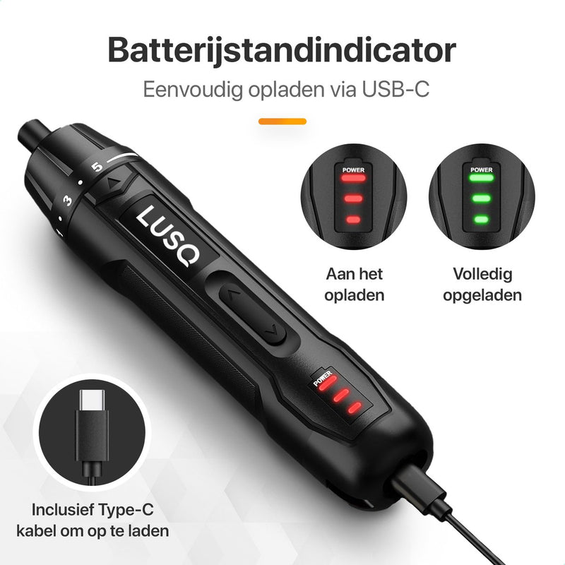 Accu Schroefmachine Inclusief 12-Delige Bit Set en 3.6V Lithium-Ion-Accu - Elektrische Schroevendraaier - USB-C Oplaadbaar Boormachine - 360RPM Motor - Zwart