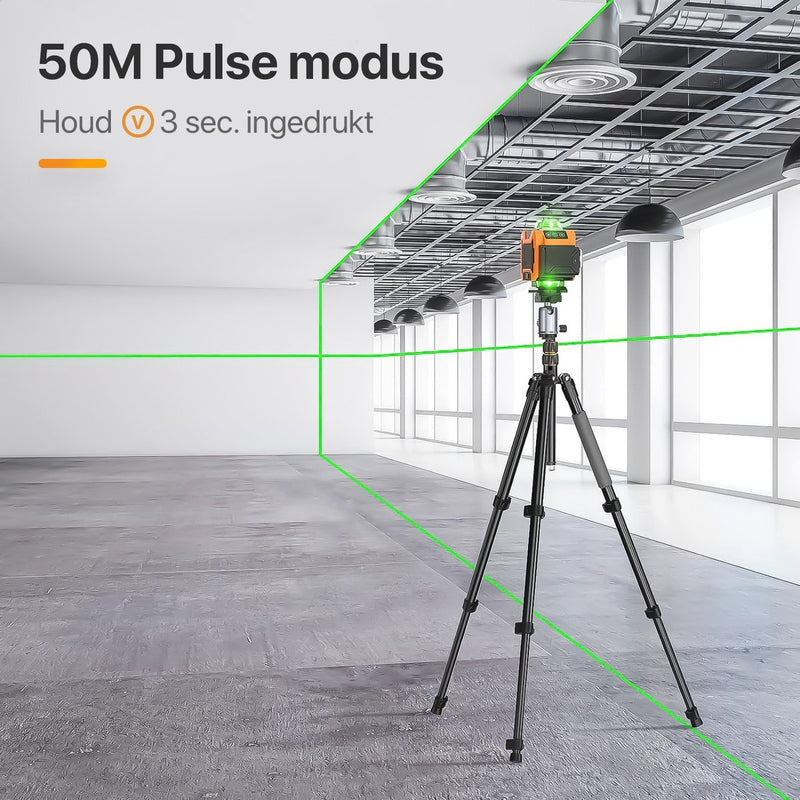 4D Kruislijnlaser Inclusief Draagkoffer en Batterij - Zelfnivellerend Bouwlaser met 4 tot 16 Lijnen - 50 Meter Meetbereik - 360 Graden Rotatie Zelfnivellerende Laser - Zelf Nivellerend Kruislijn Laser - Bouw Kruislaser - Klus - Rotatielaser