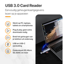 LUSQ® SD Kaartlezer - USB 3.0 Card Reader - OTG Kaartlezer - High Speed Cardreader voor SD/Micro SD - Geschikt voor Telefoon, PC en Tablet - Aluminium