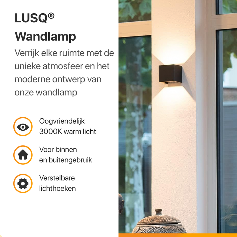 LUSQ® Wandlamp - IP65 - Zwart - Kubus tweezijdig oplichtend - Binnen en Buiten - 6W