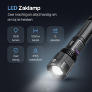LUSQ® Led Zaklamp - Oplaadbaar - 5W - IP46 Waterdicht - 350 meter - 1500 oplaadbare Lithium batterij - 4 standen - In en uitzoom baar - Aluminium - Incl. Oplader - Incl. oplaadbare batterij- vaderdag cadeau - Zwart