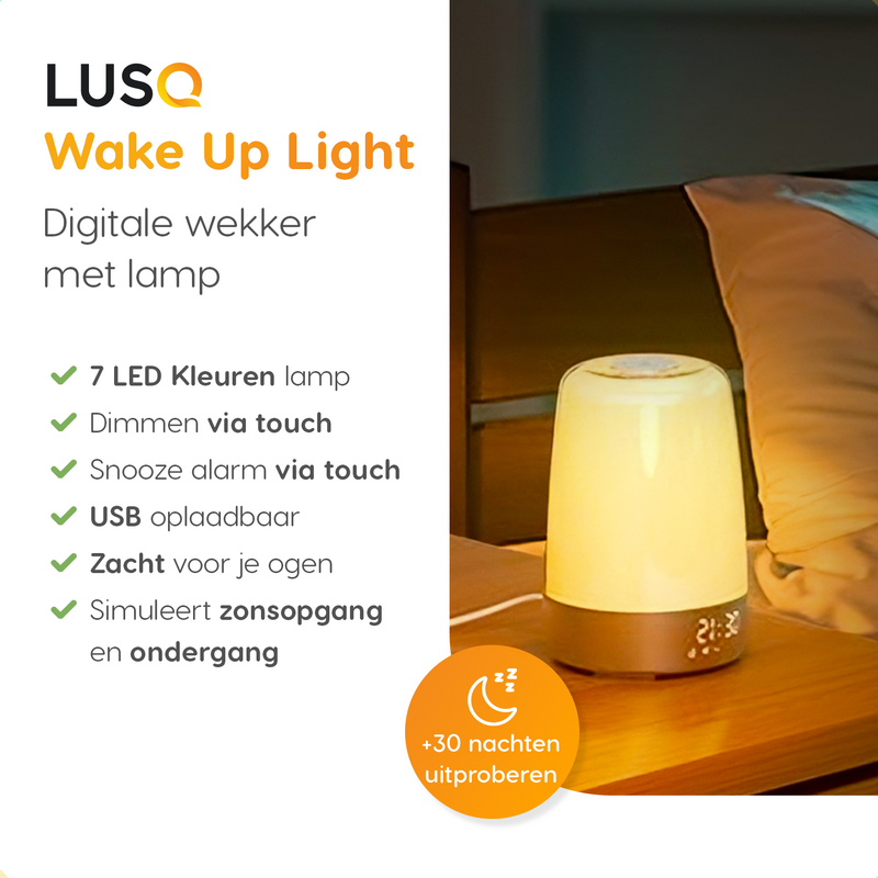 Wake Up Light - Lichtwekker - Digitale Wekker met lamp - 5 Natuurgeluiden - Snooze Functie - Wit
