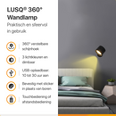 LUSQ® - LED Wandlamp Oplaadbaar - Wandlamp Binnen - USB Oplaadbaar - Draadloos - Dimbaar – Batterij - Slaapkamer - Woonkamer - Nachtlampje - 360° rotatie - Zonder Boren - Afstandsbediening - Zonder Boren - Touch Control - Trapverlichting - Zwart
