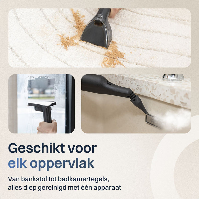 LUSQ Tapijtreiniger PRO 1800W - Stoomreiniger en vlekkenreiniger - 6 Opzetstukken - 100° Stoom - Zelfreinigend en Schoonmaakmiddel - Bankreiniger - Meubelreiniger - Handstomer