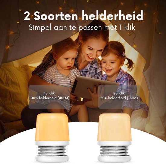 2 Stuks LED Nachtlampje Kinderen Oplaadbaar - Babykamer - Leeslampje - Dimbaar - Warm Wit