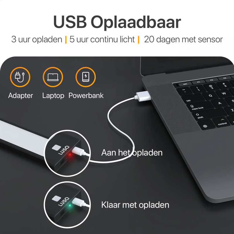 LUSQ® - Slimme Draadloze LED Kastverlichting met Bewegingssensor – Zwart -  60 LED via USB oplaadbaar – Verlichting met sensor – Dimbaar - Draadloos - USB oplaadbaar