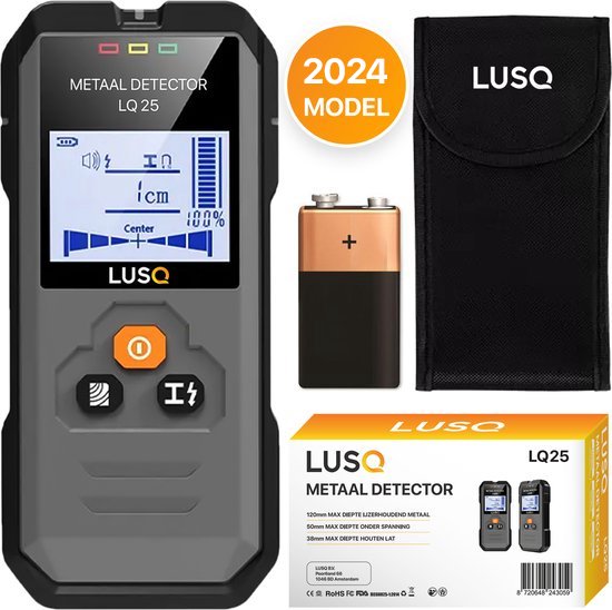 LUSQ® - Leidingdetector - Detecteert tot 120 mm Diep - Automatisch Kalibreren - Hout - Metaal - Leidingen en Bedrading - Inclusief 9V Batterij
