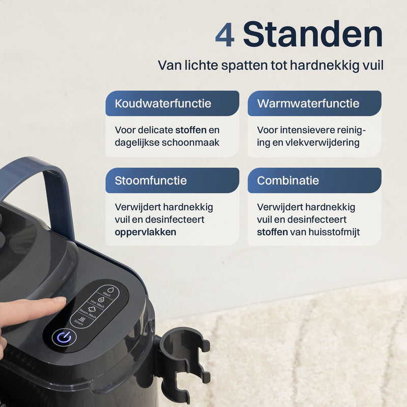 LUSQ Tapijtreiniger PRO 1800W - Stoomreiniger en vlekkenreiniger - 6 Opzetstukken - 100° Stoom - Zelfreinigend en Schoonmaakmiddel - Bankreiniger - Meubelreiniger - Handstomer