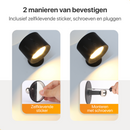 LUSQ® - LED Wandlamp Oplaadbaar - Wandlamp Binnen - USB Oplaadbaar - Draadloos - Dimbaar – Batterij - Slaapkamer - Woonkamer - Nachtlampje - 360° rotatie - Zonder Boren - Afstandsbediening - Zonder Boren - Touch Control - Trapverlichting - Zwart