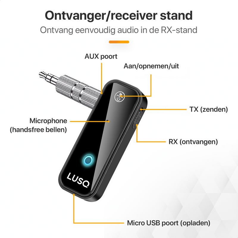 LUSQ® Bluetooth Transmitter Receiver 5.0 AUX Adapter - Ontvanger en Zender Auto - Handfsree Bellen