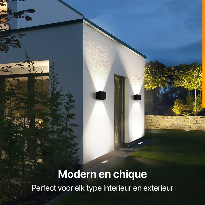 LUSQ® Wandlamp - Set van 2 stuks - IP65 - Zwart - Kubus tweezijdig oplichtend - Binnen en Buiten - 6W