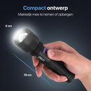 LUSQ® Led Zaklamp - Oplaadbaar - 5W - IP46 Waterdicht - 350 meter - 1500 oplaadbare Lithium batterij - 4 standen - In en uitzoom baar - Aluminium - Incl. Oplader - Incl. oplaadbare batterij- vaderdag cadeau - Zwart