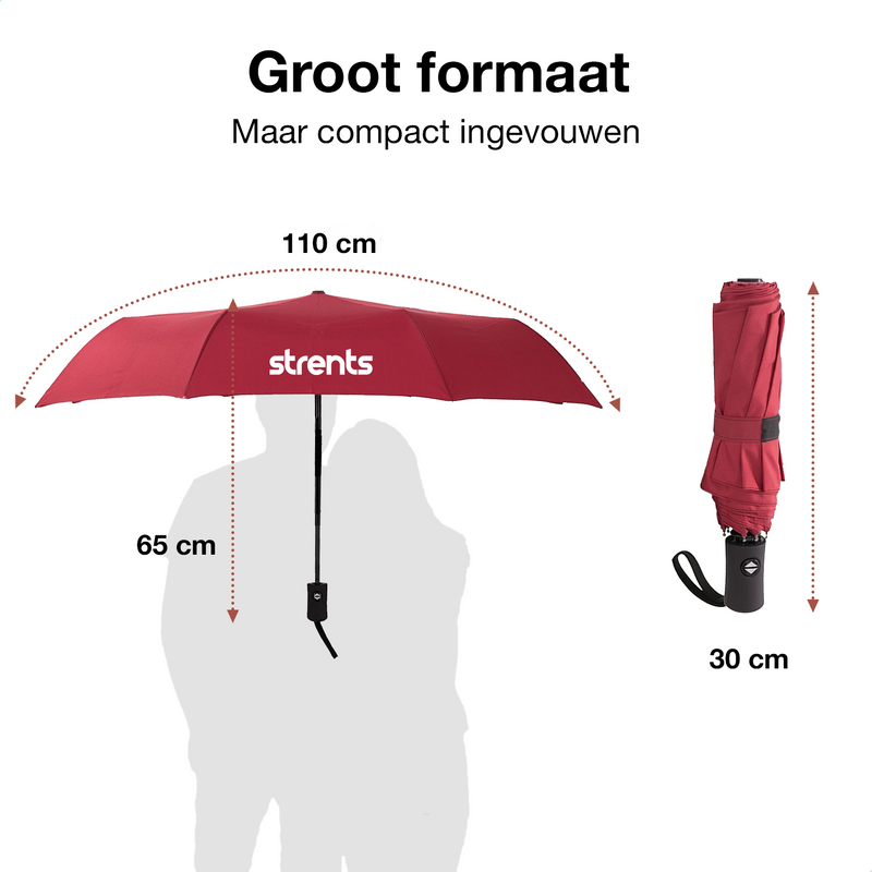 Stormparaplu Opvouwbaar - Stormparaplu's - Inklapbaar - Ø 110 cm - Windproof tot 100km p/u - Grote Paraplu - Automatisch - Rood