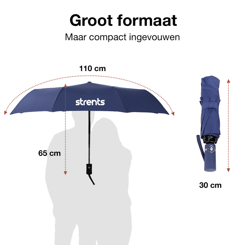 Stormparaplu Opvouwbaar - Stormparaplu's - Inklapbaar - Ø 110 cm - Windproof tot 100km p/u - Grote Paraplu - Automatisch - Blauw