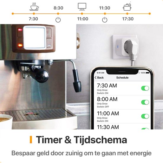 LUSQ® 8 stuks - Slimme Stekker - Smart Plug - Google Home & Amazon Alexa - Tijdschakelaar & Energiemeter via Smartphone App - Smart Home -