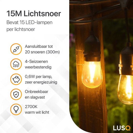 Outdoor Glow LED-Lichterkette, 15 m, für den Außenbereich – Gartenbeleuchtung – Lichterketten – Lichterketten – 2700 K/wasserdicht