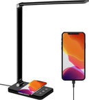 Bureaulamp - LED - USB en Draadloos Opladen - Timer - Dimbaar - Wit en Warm Licht - Zwart