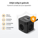Cube Stekkerdoos met Schakelaar - 3 USB Poorten - 3 Stopcontacten - Zwart