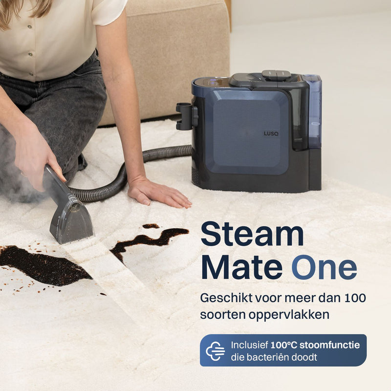 LUSQ Tapijtreiniger PRO 1800W - Stoomreiniger en vlekkenreiniger - 6 Opzetstukken - 100° Stoom - Zelfreinigend en Schoonmaakmiddel - Bankreiniger - Meubelreiniger - Handstomer