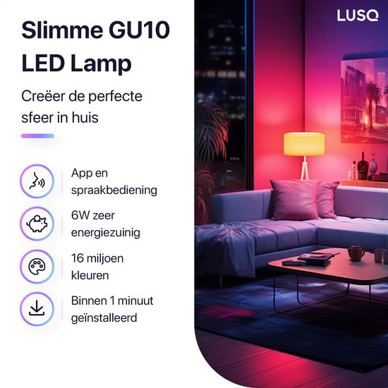 Slimme LED Smart Lampen - Spot GU10 - RGBW - met App - 6W - 400 Lumen - 2700K - 6500K - Smart LED Verlichting - Dimbaar - Google, Alexa en Siri