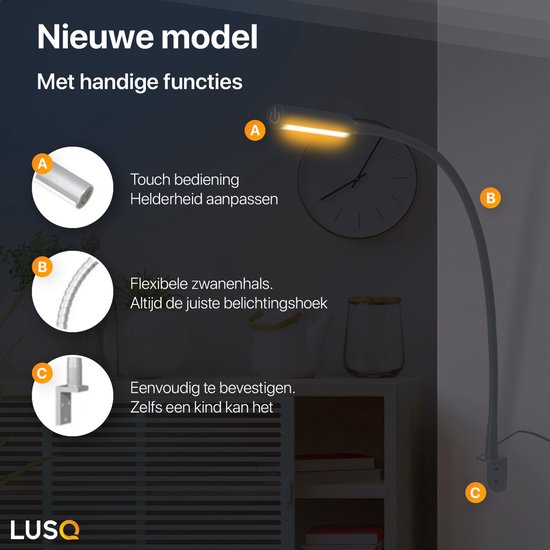 LUSQ® - Leeslamp Bed met Dimfunctie - 2 stuks - Zilver - Bedlampjes leeslampjes Volwassenen Slaapkamer - Leeslampje Boxspring - Hoofdbord Bedlampje