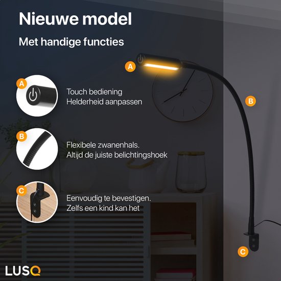 LUSQ® - Leeslamp Bed met Dimfunctie - Bedlampjes leeslampjes Volwassenen Slaapkamer - Leeslampje Boxspring - Hoofdbord Bedlampje