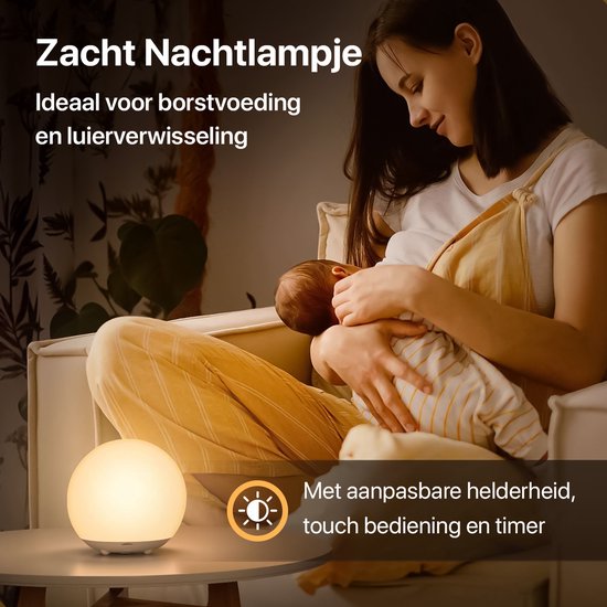 Oplaadbaar Nachtlampje Voor Kinderen - Warm Wit - Nachtlampje Baby - Dimbaar en Draadloos - Timer- en geheugenfunctie - USB Oplaadbaar Nachtlampje Volwassenen