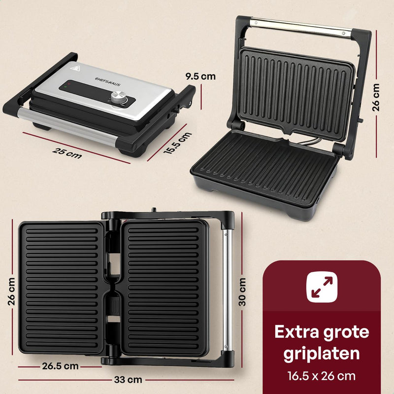 Grillmate - Grill Aparaat - Tosti Apparaat - Contactgrill - Tosti IJzer met grillplaat - Anti-Aanbaklaag - PFAS vrij - 180° Uitklapbaar - Cool Touch - Panini Grill / Croque Monsieur Toestel
