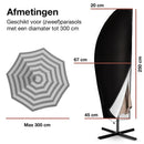 Parasolhoes voor Zweefparasol - Tot 300cm - Waterdicht - Oxford 420D - Met Rits, Trekkoord en Stok - Zwart