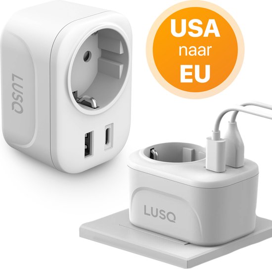 Reisstekker Amerika/USA - Wereldstekker Type B - USB-C & USB-A - Wit