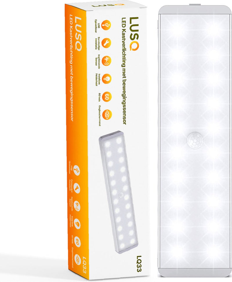LUSQ® – Intelligente kabellose LED-Schrankleuchte mit Bewegungssensor – 60 LED – wiederaufladbar über USB – mit Sensor – dimmbar – kabellos