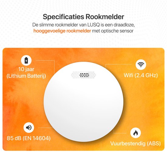 Slimme Rookmelder met Wifi – App – EN14604 - 10 Jaar Batterij – Ultra Dun – Wit