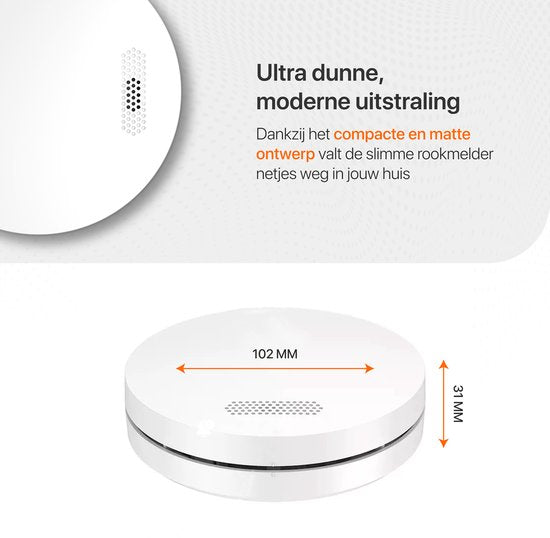 Slimme Rookmelder met Wifi – App – EN14604 - 10 Jaar Batterij – Ultra Dun – Wit