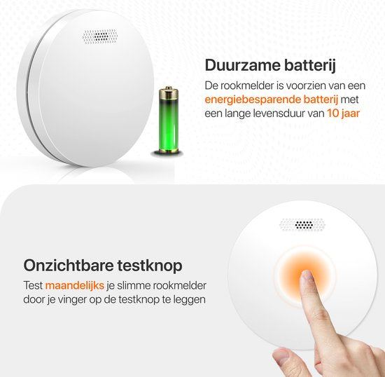 Slimme Rookmelder met Wifi – App – EN14604 - 10 Jaar Batterij – Ultra Dun – Wit