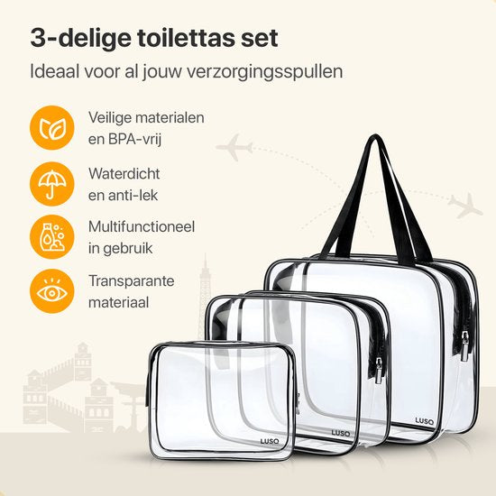 Kulturbeutel-Set für Toilettenartikel – Reisen – transparente Reise-Organizer-Tasche im 3er-Pack