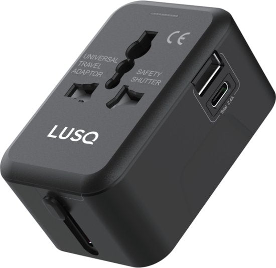 Universal World Plug – 150+ Länder – 1 USB und 1 USB-C – Travel Plug World – Schwarz
