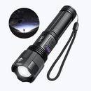 LUSQ® Led Zaklamp - Oplaadbaar - 5W - IP46 Waterdicht - 350 meter - 1500 oplaadbare Lithium batterij - 4 standen - In en uitzoom baar - Aluminium - Incl. Oplader - Incl. oplaadbare batterij- vaderdag cadeau - Zwart