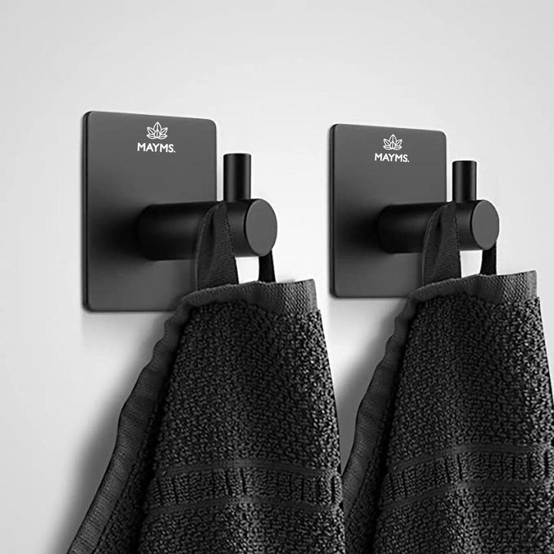 MAYMS - Handdoekhaakjes - Zelfklevende haakjes - Set van 6 haakjes - RVS - Zwart